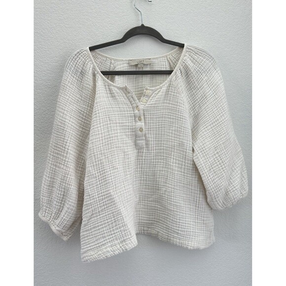 LOFT Tops - LOFT Cream Gauze Henley Blouse